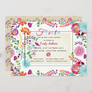 Folkart Fiesta Baby Shower Invites Watercolor