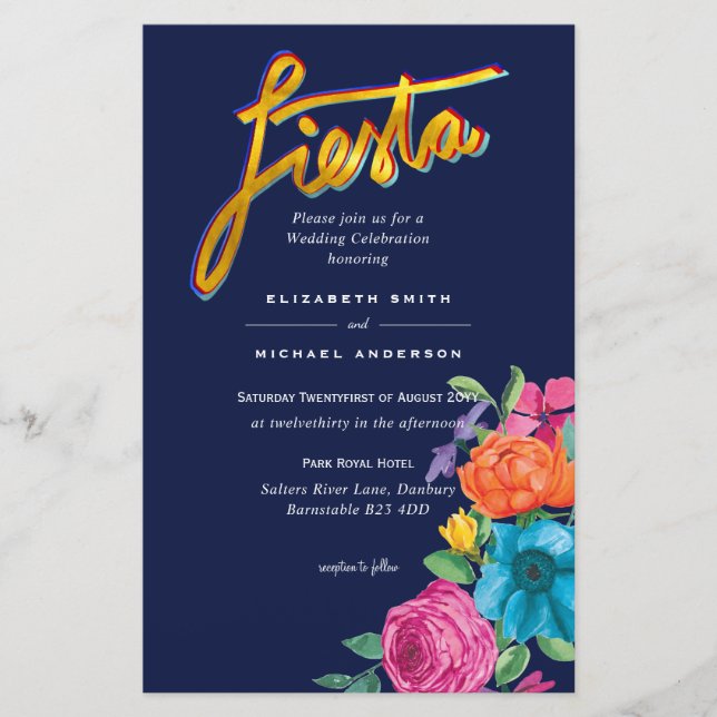 Folkart Flower Fiesta Wedding Invitation Boda  (Front)
