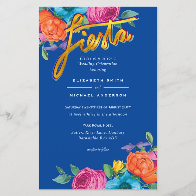 Folkart Flower Fiesta Wedding Invitation Boda  (Front)