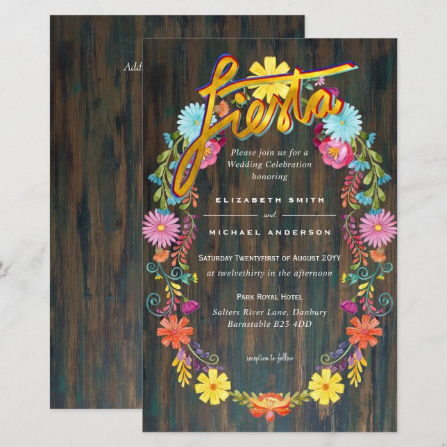 Folkart Flower Fiesta Wedding Invitation Boda  (Front/Back)