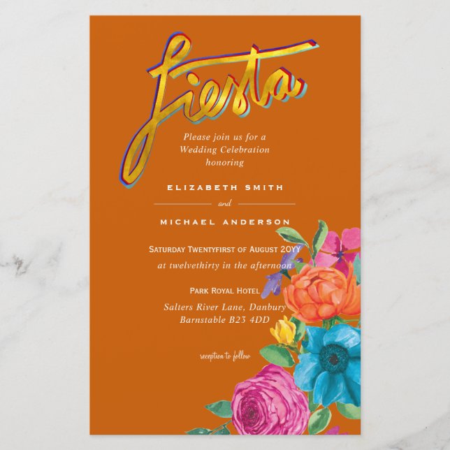 Folkart Flower Fiesta Wedding Invitation Boda  (Front)