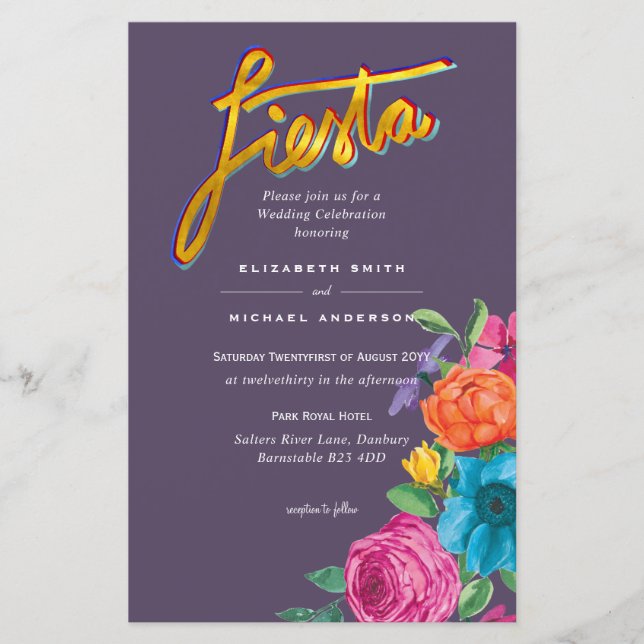 Folkart Flower Fiesta Wedding Invitation Boda  (Front)