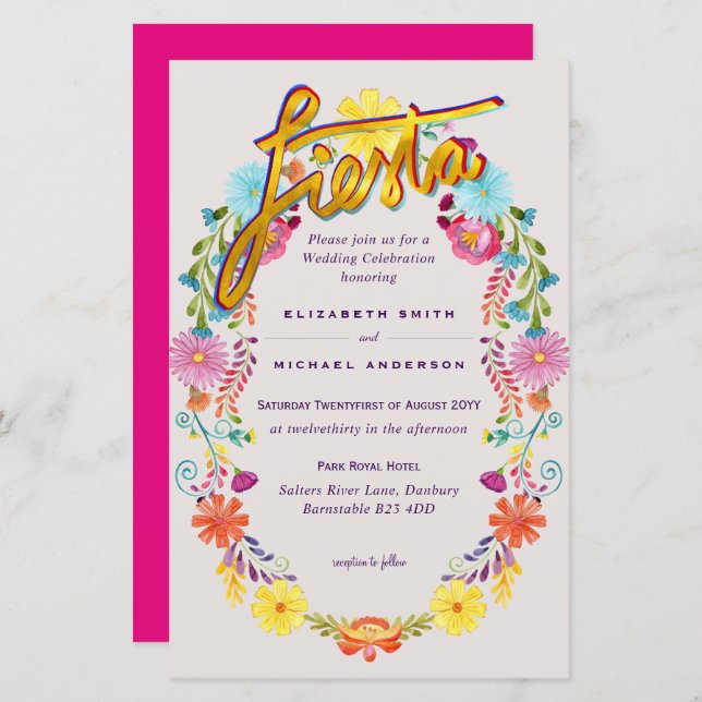 Folkart Flower Fiesta Wedding Invitation Boda  (Front/Back)