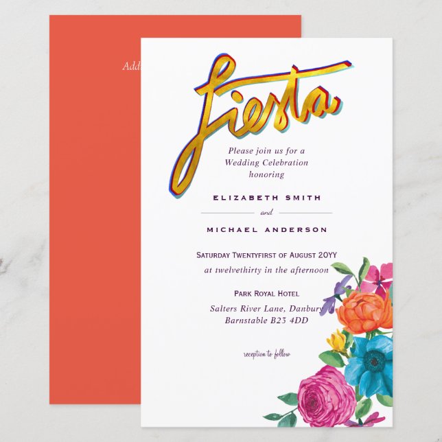 Folkart Flower Fiesta Wedding Invitation Boda  (Front/Back)