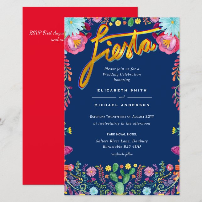 Folkart Flower Fiesta Wedding Invitation Boda  (Front/Back)