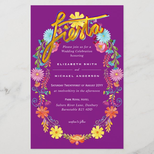 Folkart Flower Fiesta Wedding Invitation Boda  (Front)