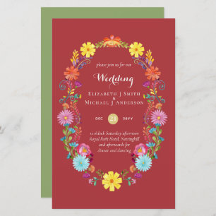Folkart Flower Fiesta Wedding Invitation Boda 