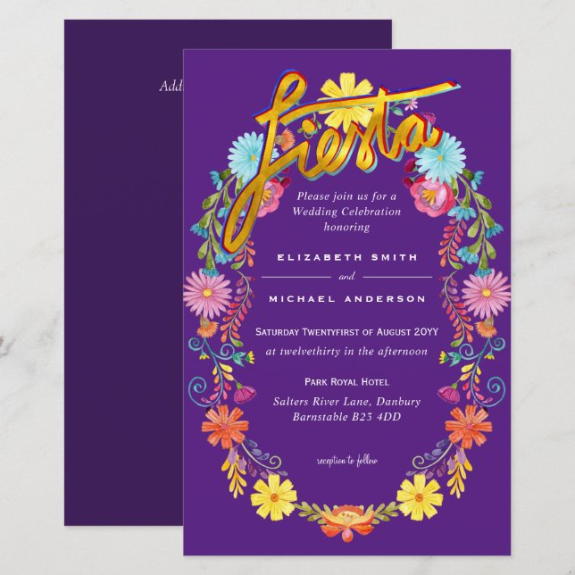 Folkart Flower Fiesta Wedding Invitation Boda  (Front/Back)