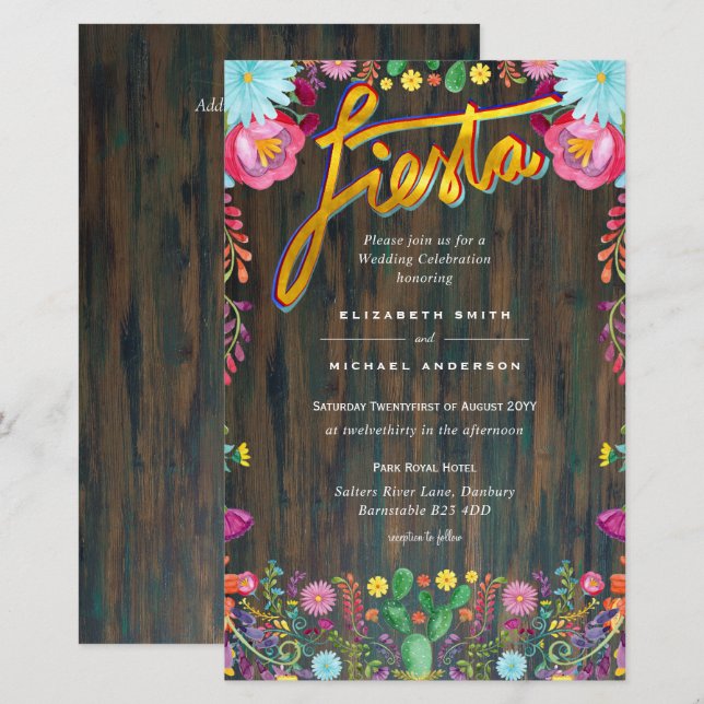 Folkart Flower Fiesta Wedding Invitation Boda  (Front/Back)