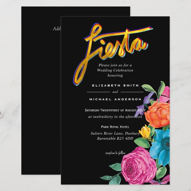 Folkart Flower Fiesta Wedding Invitation Boda  (Front/Back)