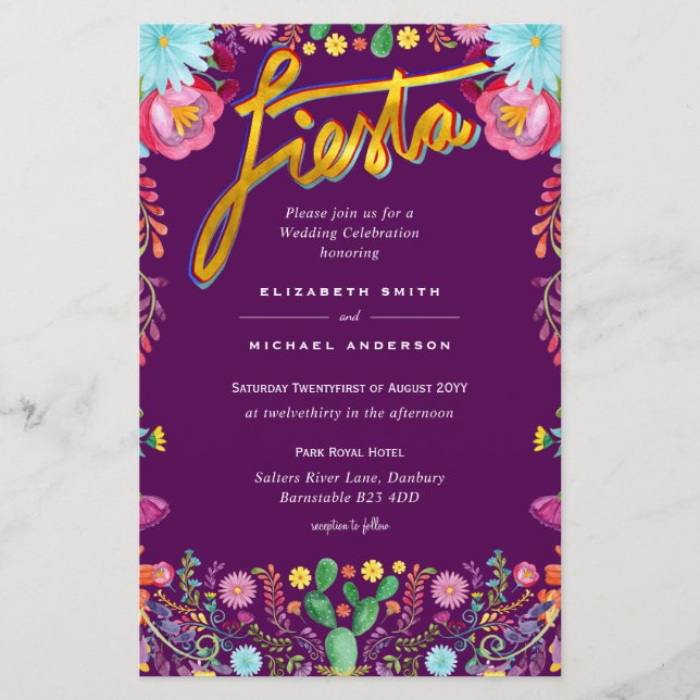 Folkart Flower Fiesta Wedding Invitation Boda  (Front)