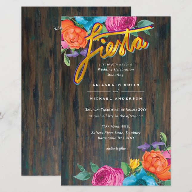 Folkart Flower Fiesta Wedding Invitation Boda  (Front/Back)