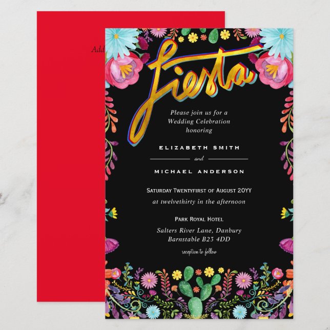 Folkart Flower Fiesta Wedding Invitation Boda  (Front/Back)