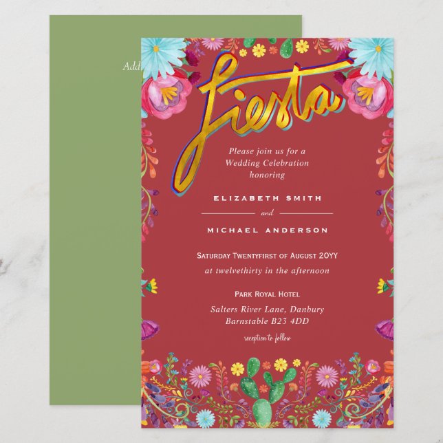 Folkart Flower Fiesta Wedding Invitation Boda  (Front/Back)