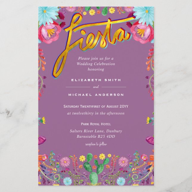 Folkart Flower Fiesta Wedding Invitation Boda  (Front)