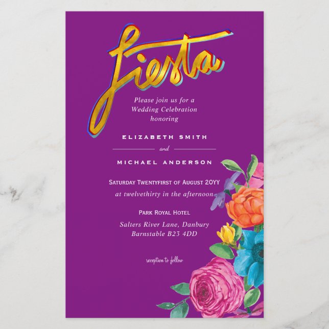 Folkart Flower Fiesta Wedding Invitation Boda  (Front)