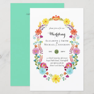 Folkart Flower Fiesta Wedding Invitation Boda