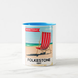 Folkestone Kent vintage seaside poster Two-Tone Coffee Mug