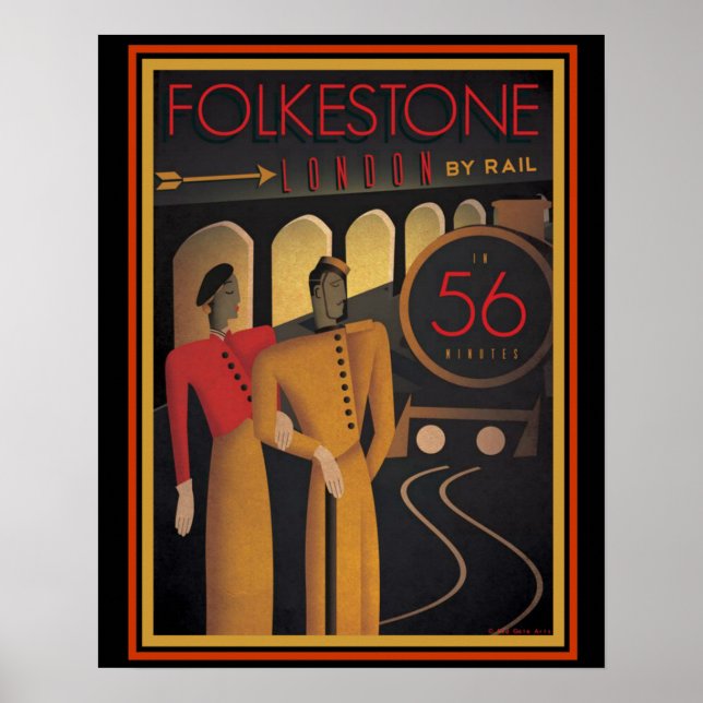 Folkestone London by Rail Art Deco Poster 16 x 20 (Front)