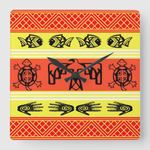 Folklore design square wall clock