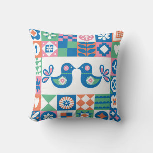 Folklore Floral Card: Scandinavian Design. Cushion