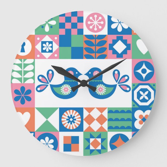 Folklore Floral Card: Scandinavian Design. Large Clock (Front)