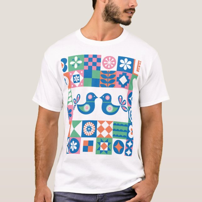 Folklore Floral Card: Scandinavian Design. T-Shirt (Front)