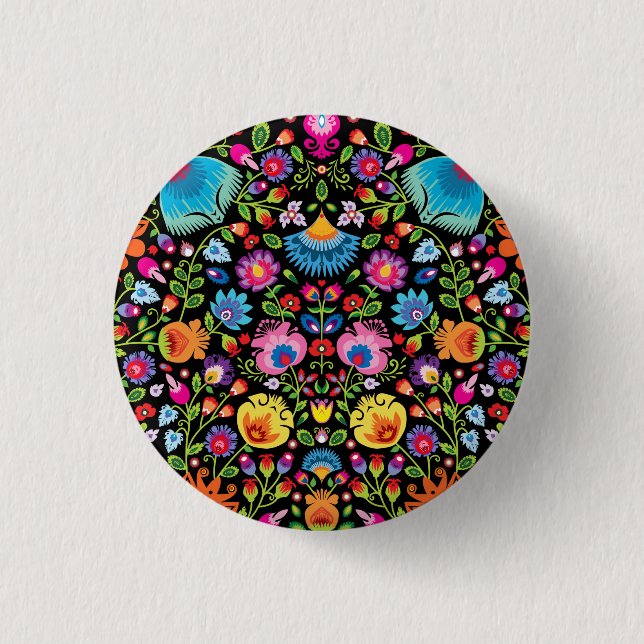Folklore flowers Wycinanki black 3 Cm Round Badge (Front)