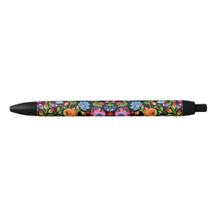 Folklore flowers Wycinanki black  Black Ink Pen