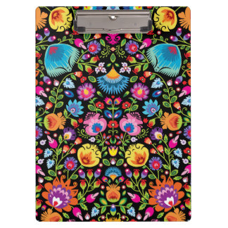 Folklore flowers Wycinanki black  Clipboard