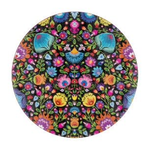 Folklore flowers Wycinanki black Cutting Board