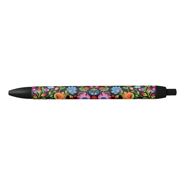 Folklore flowers Wycinanki black  Ink Pen (Front)