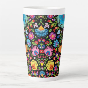 Folklore flowers Wycinanki black  Latte Mug