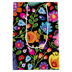 Folklore flowers Wycinanki black Medium Gift Bag
