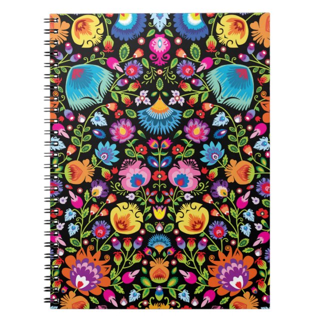 Folklore flowers Wycinanki black Notebook (Front)