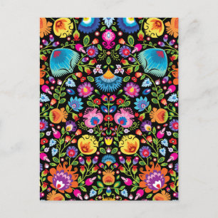 Folklore flowers Wycinanki black  Postcard