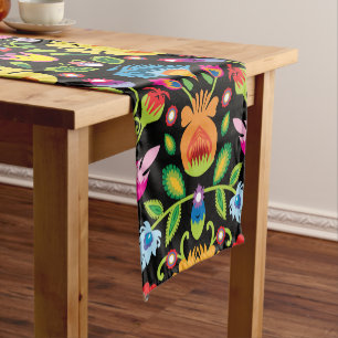 Folklore flowers Wycinanki black Short Table Runner