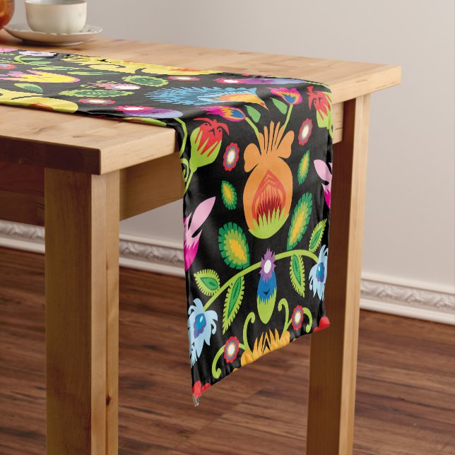 Folklore flowers Wycinanki black  Short Table Runner (In Situ)