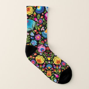 Folklore flowers Wycinanki black   Socks