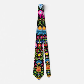 Folklore flowers Wycinanki black  Tie