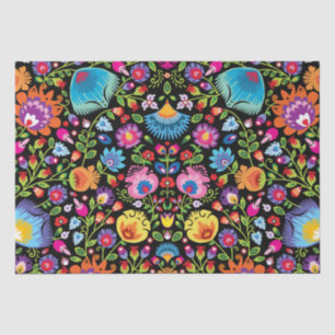 Folklore flowers Wycinanki black Tissue Paper