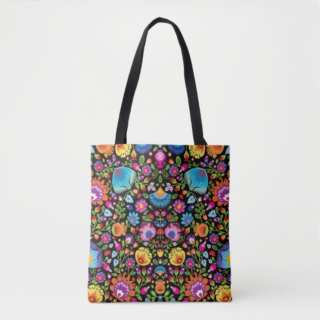 Folklore flowers Wycinanki black  Tote Bag (Front)