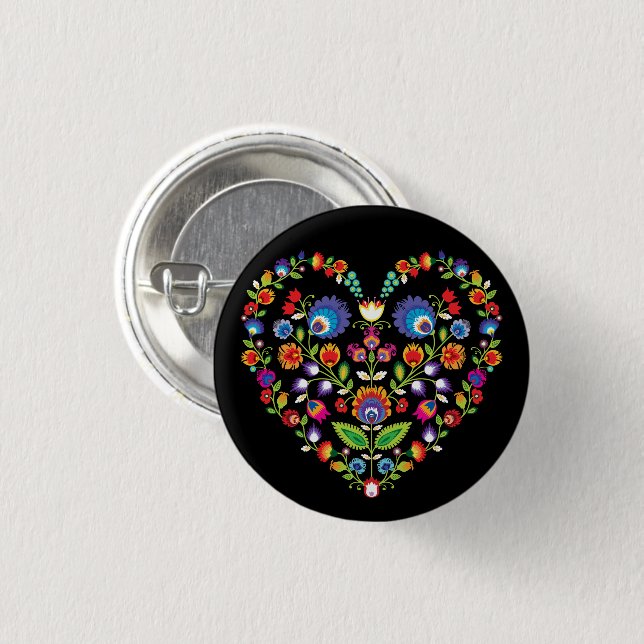 Folklore heart, Wycinanki style  3 Cm Round Badge (Front & Back)