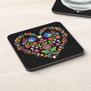 Folklore heart, Wycinanki style Coaster