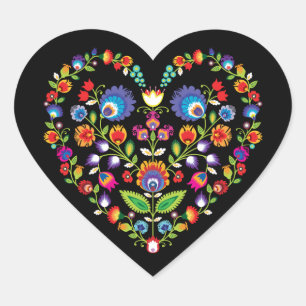 Folklore heart, Wycinanki style Heart Sticker