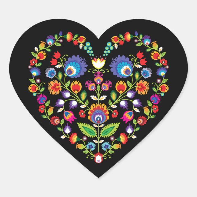 Folklore heart, Wycinanki style Heart Sticker (Front)