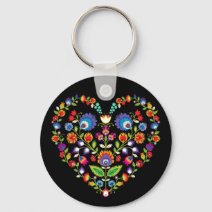 Folklore heart, Wycinanki style Key Ring