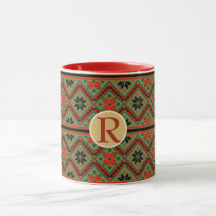 Folklore Mug Personalised Monogram RED GREEN Cosy