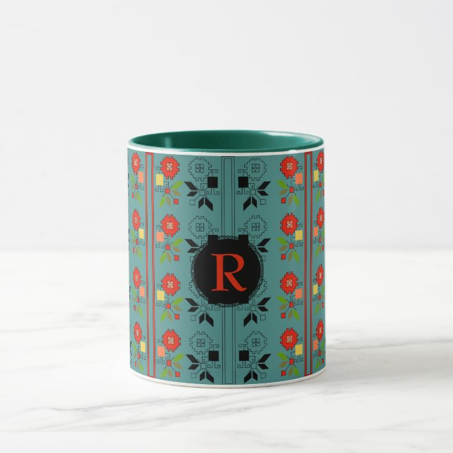Folklore Mug Personalised Monogram Turquoise Xmas (Center)