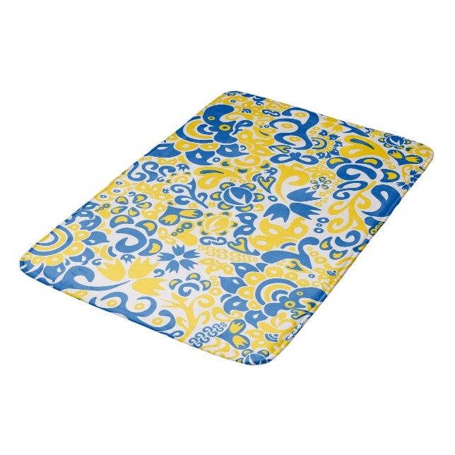 Folklore pattern with Ukrainian flag colors  Bath Mat (Angled)